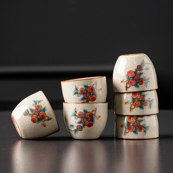 Ceașcă de ceai din ceramică Ruyao bej, stil Ruyi, glazură craquelată, porție unică, pentru uz personal