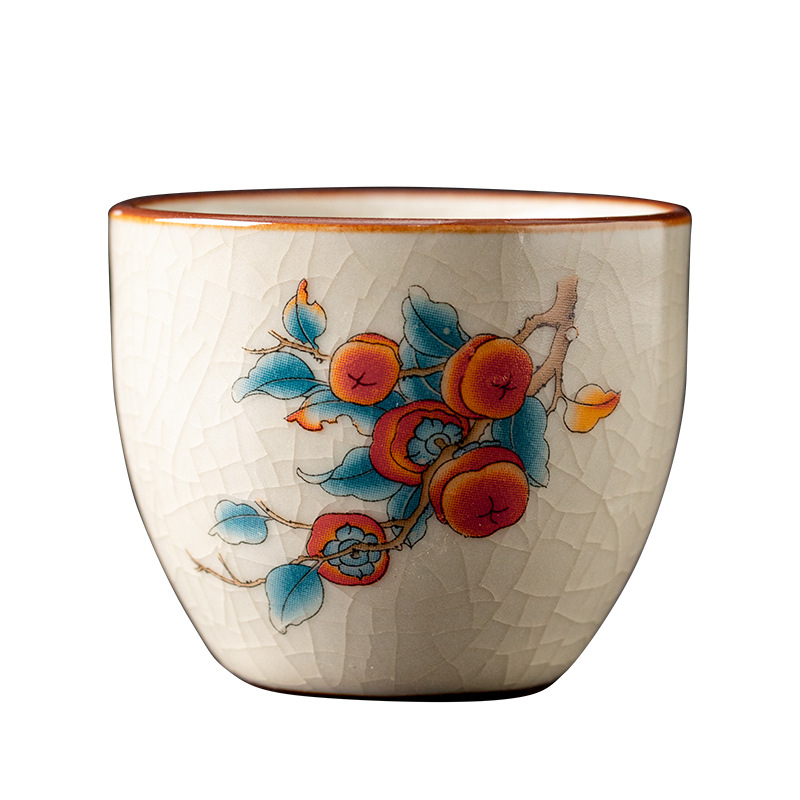 Ceașcă de ceai din ceramică Ruyao bej, stil Ruyi, glazură craquelată, porție unică, pentru uz personal