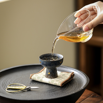 Ceainic goblet din ceramică din lut roci, culoare albastru păun, bază înaltă, pentru uz personal, finisaj bronz retro, mică capacitate, set de ceai kung fu pentru acasă