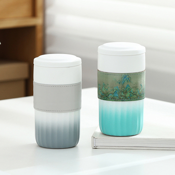 ceașcă ceramică de călătorie cu separare ceai-apă – design minimalist, creativ pentru mașină și activități în aer liber