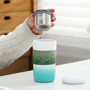 ceașcă ceramică de călătorie cu separare ceai-apă – design minimalist, creativ pentru mașină și activități în aer liber