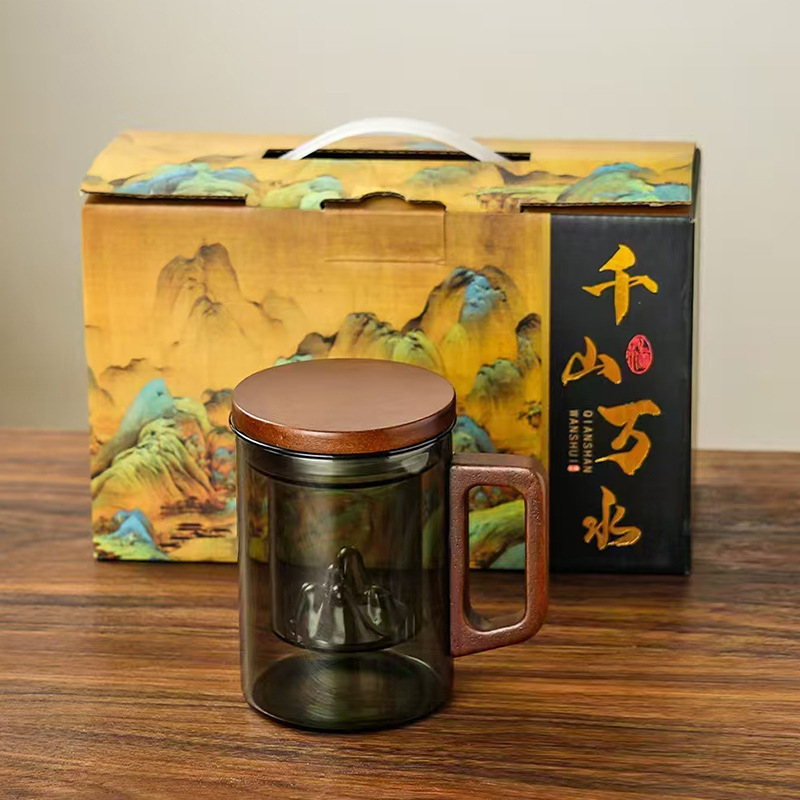 Set de ceai din sticlă borosilicată cu cutie, design modern minimalist, pentru birou și casă