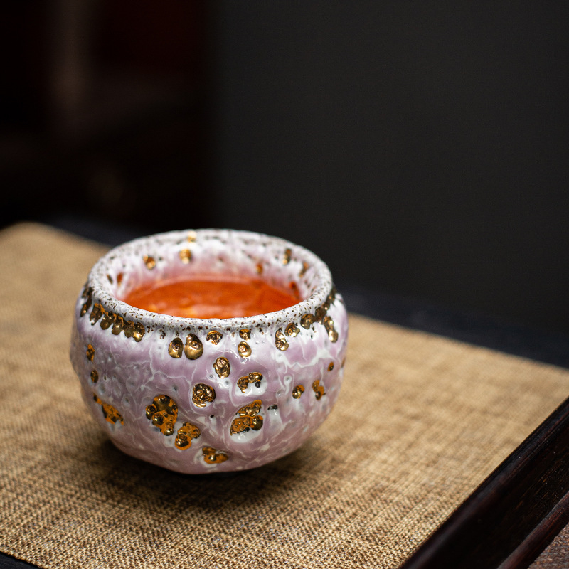 Ceașcă Zen din ceramică cu puncte aurii, stil chinezesc retro, ceașcă de ceai individuală