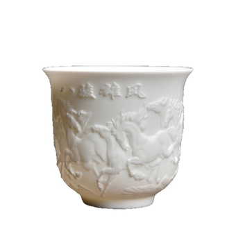 Ceașcă Gongfu din porțelan alb, cu relief decorativ, ceașcă simplă pentru utilizare personală