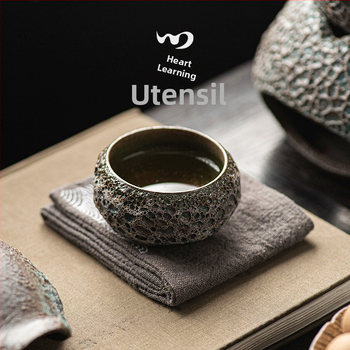 Ceașă de ceai lucrată manual din mineral stâncos cu gaură de wormhole, ceramică japoneză, ceașcă unică pentru Gongfu