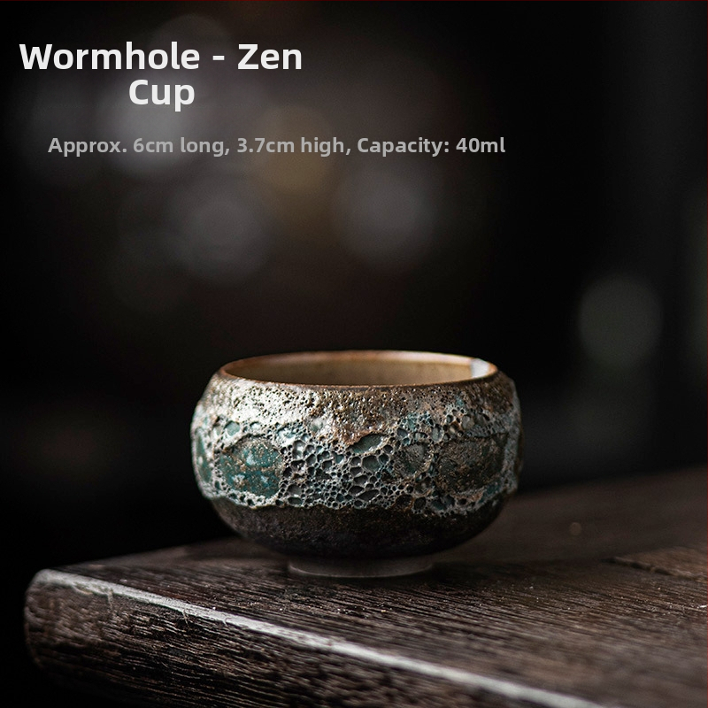 Ceașă de ceai lucrată manual din mineral stâncos cu gaură de wormhole, ceramică japoneză, ceașcă unică pentru Gongfu