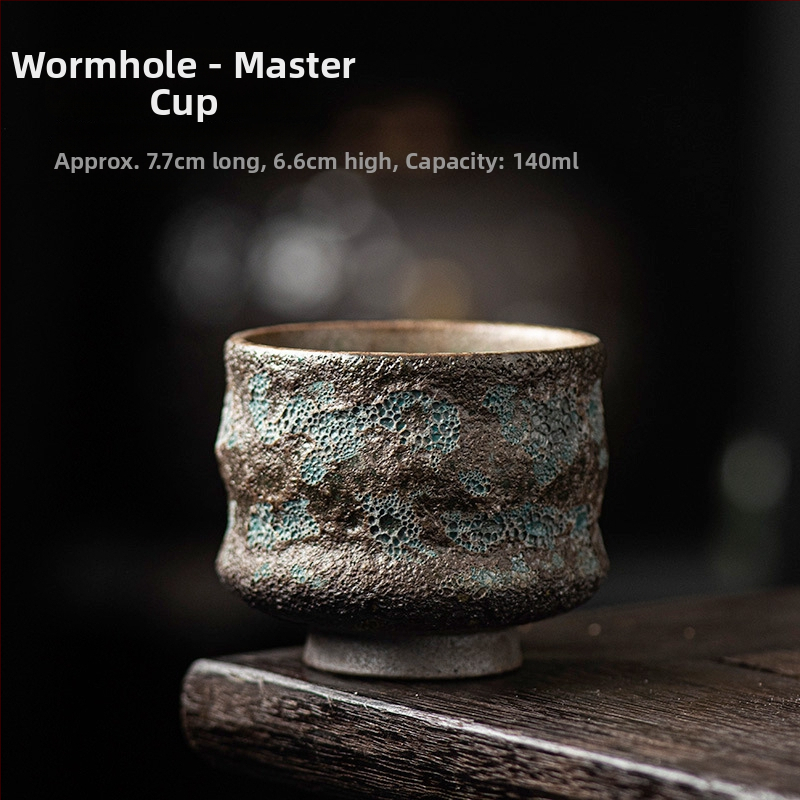 Ceașă de ceai lucrată manual din mineral stâncos cu gaură de wormhole, ceramică japoneză, ceașcă unică pentru Gongfu