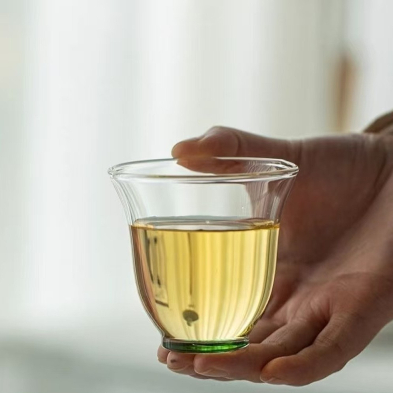 Pahar transparent din sticlă borosilikată cu mâner, pentru ceai și apă, cu un singur strat