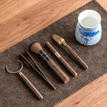 Set ceremonial de ceai cu lotus albastru, pictură manuală — Șase domni ai ceremoniei ceaiului, ustensile pentru prepararea ceaiului, clips pentru ceai, linguriță, tub și accesorii Kung Fu ceai