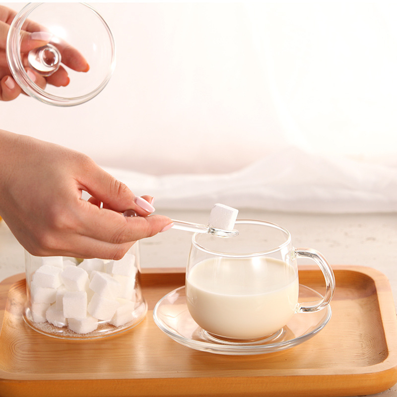 Lingură din sticlă borosilikat de nivel alimentar, pentru cafea, zahăr, chili-sare și MSG, amestecare, linguriță, lingură de înghețată