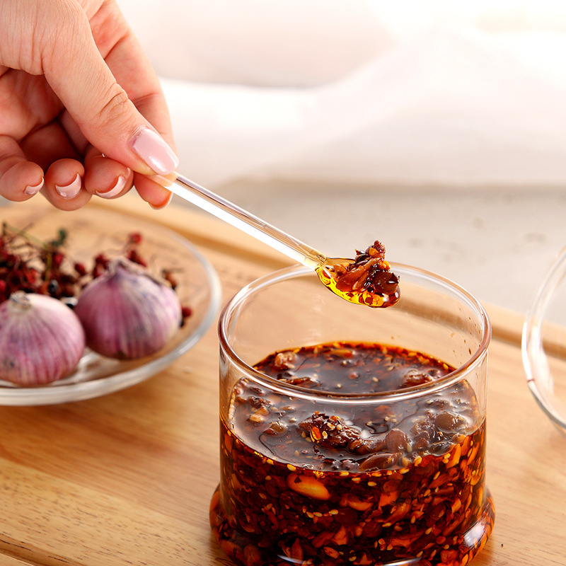 Lingură din sticlă borosilikat de nivel alimentar, pentru cafea, zahăr, chili-sare și MSG, amestecare, linguriță, lingură de înghețată