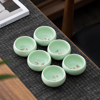 Cească de ceai ceramică Celadon cu peștișor — design creativ, ceașcă de degustare a ceaiului, pentru uz personal acasă