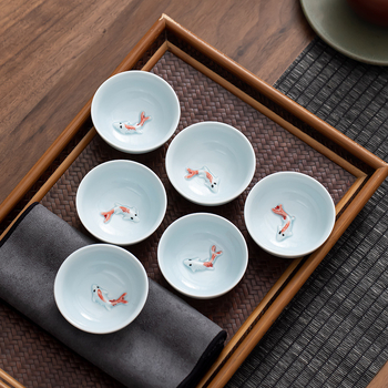 Cească de ceai ceramică Celadon cu peștișor — design creativ, ceașcă de degustare a ceaiului, pentru uz personal acasă