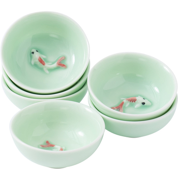 Cească de ceai ceramică Celadon cu peștișor — design creativ, ceașcă de degustare a ceaiului, pentru uz personal acasă