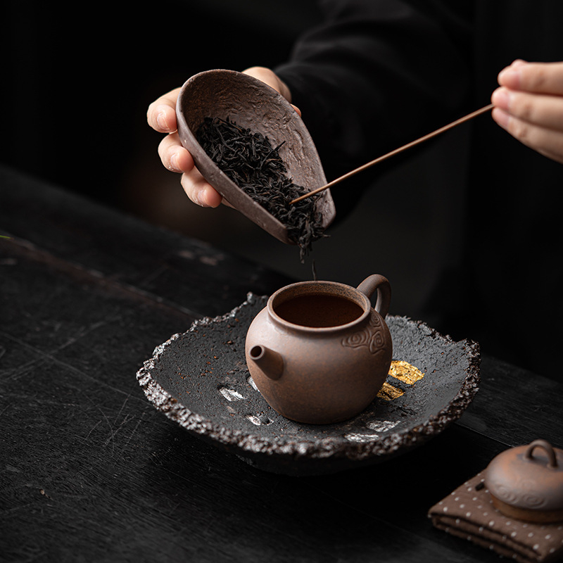 Accesorii pentru ceremonia ceaiului din lut ceramic: lingură pentru ceai și linguriță ceramică, set Gongfu din șase piese