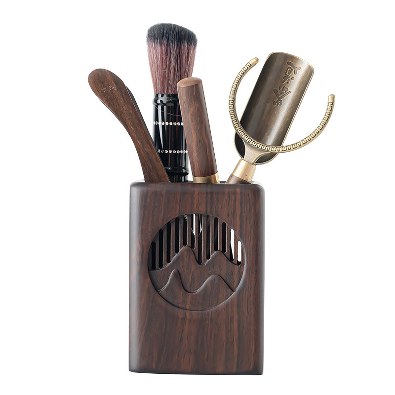 Set Gongfu pentru ceremonia ceaiului, din lemn de abanos, cu șase unelte: tub pentru ceai, clips pentru ceai, linguriță pentru ceai, cuțiș pentru ceai și piese de schimb