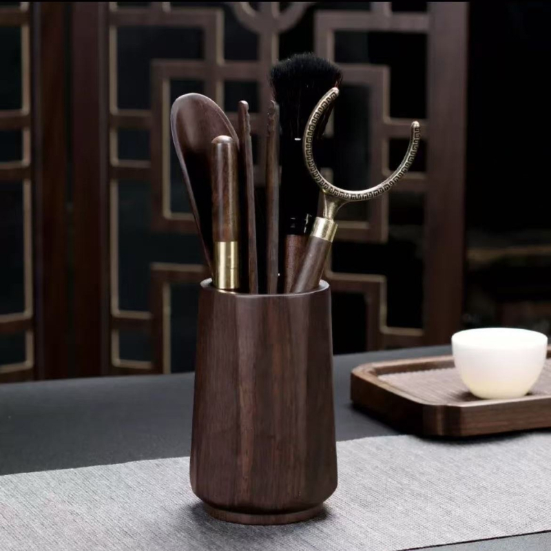 Set Gongfu pentru ceremonia ceaiului, din lemn de abanos, cu șase unelte: tub pentru ceai, clips pentru ceai, linguriță pentru ceai, cuțiș pentru ceai și piese de schimb