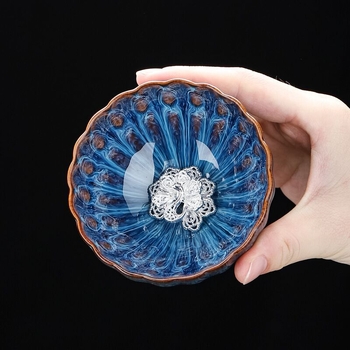 Ceșcuță ceramică Jian ware cu inlay auriu