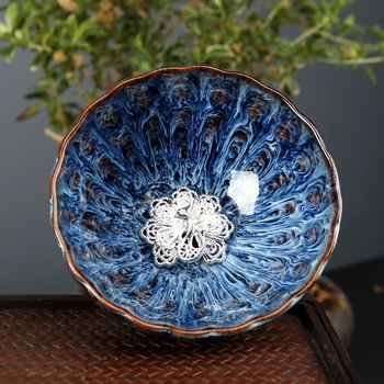 Ceșcuță ceramică Jian ware cu inlay auriu