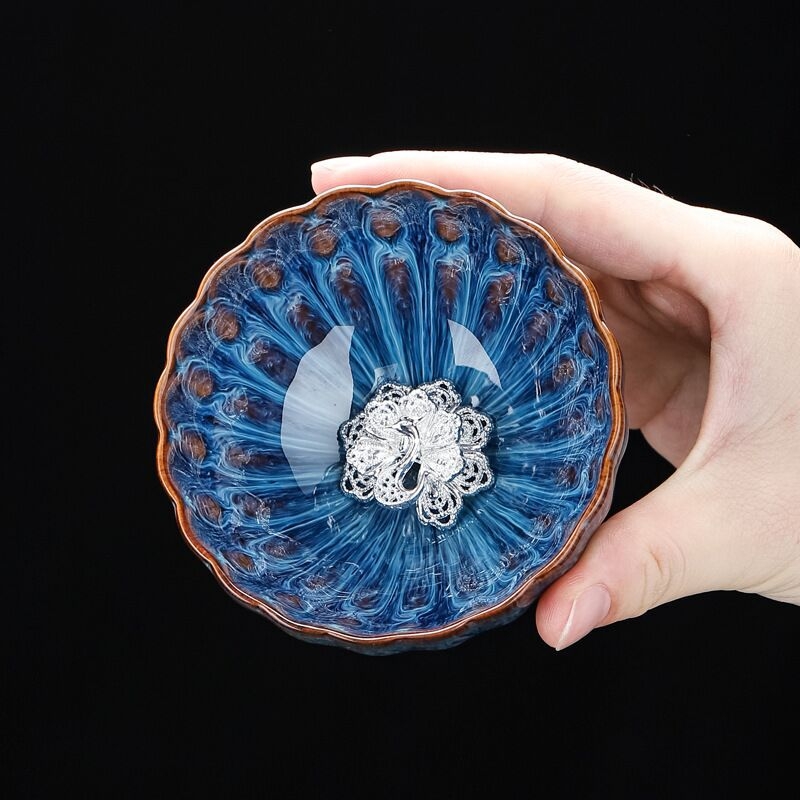Ceșcuță ceramică Jian ware cu inlay auriu