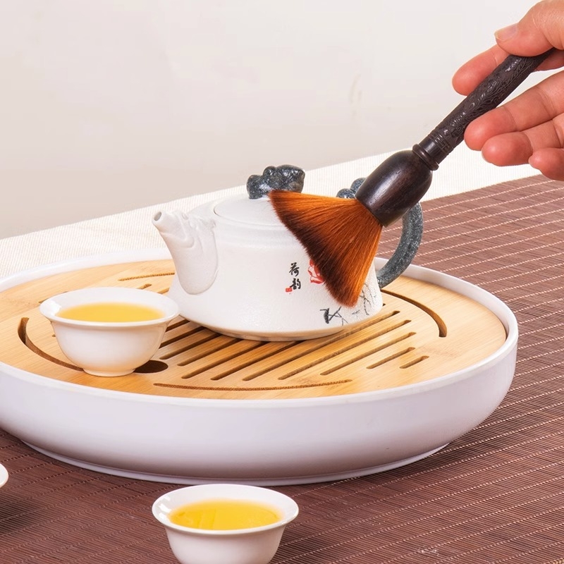 Set de perie de ceai sculptată Dragon și Phoenix pentru întreținerea ceainicului – perie de curățare și linguriță de ceai, design elegant