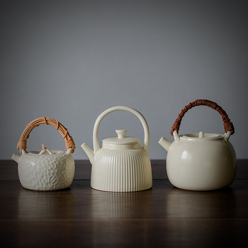 Ceainic ceramic cu glazură de sodă, cu mâner basculant, Gongfu ceainic chinezesc cu filtru, mare