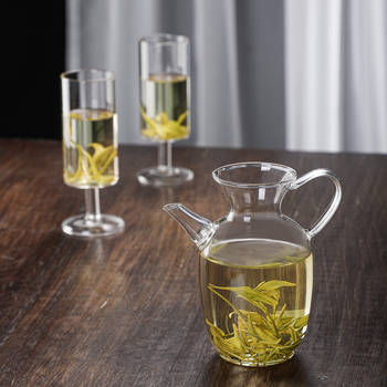 Ceainic din sticlă transparent cu set de cești pentru ceai verde