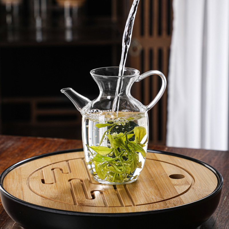 Ceainic din sticlă transparent cu set de cești pentru ceai verde