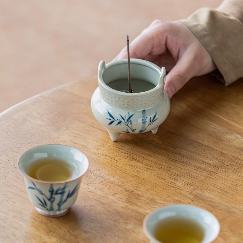 Tămâiere ceramică roșie, cu trei picioare, pentru interior, cameră de ceai în stil Zen