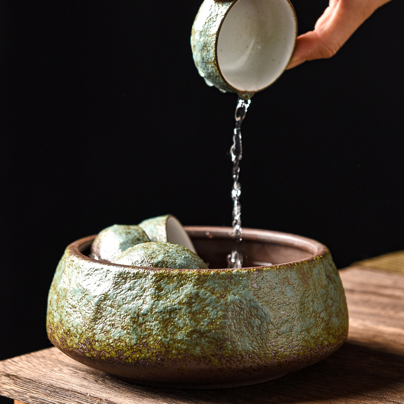 Zen inspirat ceainic ceramic pentru spălat ceai, mare capacitate, stil chinezesc, model de piatră