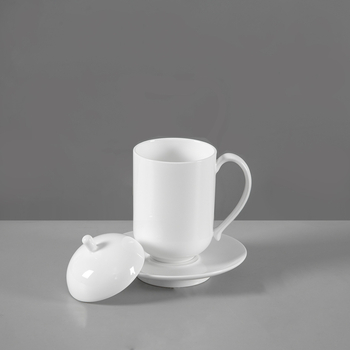 Ceșuță de conferință din porțelan osos, ceramică albă pentru ceai cu capac, pentru birou, cu logo personalizat