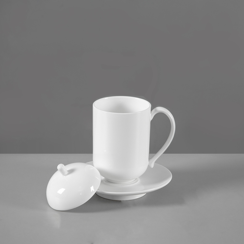 Ceșuță de conferință din porțelan osos, ceramică albă pentru ceai cu capac, pentru birou, cu logo personalizat