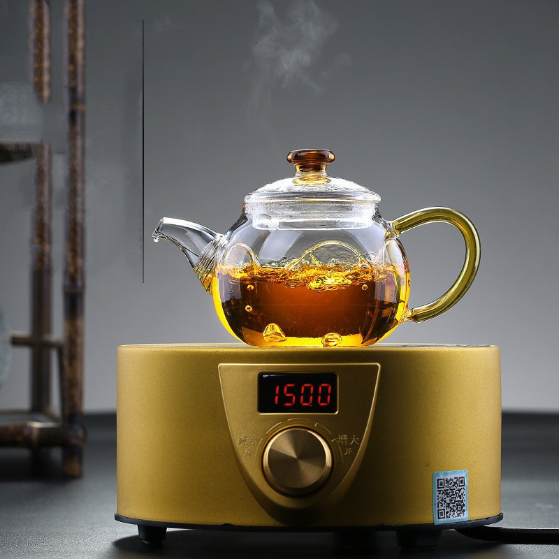 Ceainic din sticlă borosilicată, mic, pentru o porție, cu filtru, design simplu, set ceai