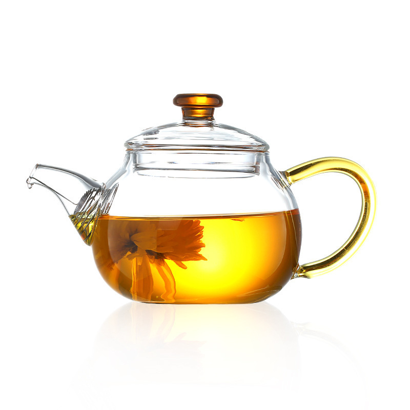 Ceainic din sticlă borosilicată, mic, pentru o porție, cu filtru, design simplu, set ceai