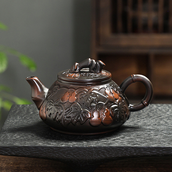Ceainic mov din ceramică, pentru ceremonia Gongfu, cu relief lucrat manual, potrivit pentru birou și casă