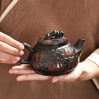 Ceainic mov din ceramică, pentru ceremonia Gongfu, cu relief lucrat manual, potrivit pentru birou și casă