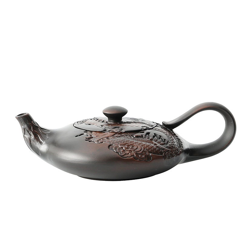 Ceainic mov din ceramică, pentru ceremonia Gongfu, cu relief lucrat manual, potrivit pentru birou și casă
