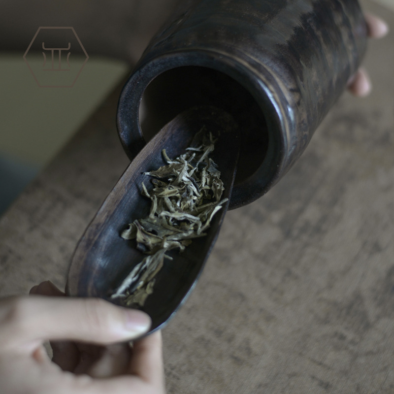 Set de ceai ceramic lucrat manual pentru ceremonia Gongfu, lingură de ceai ceramică, vas rustic în stil japonez cu imprimare lotus