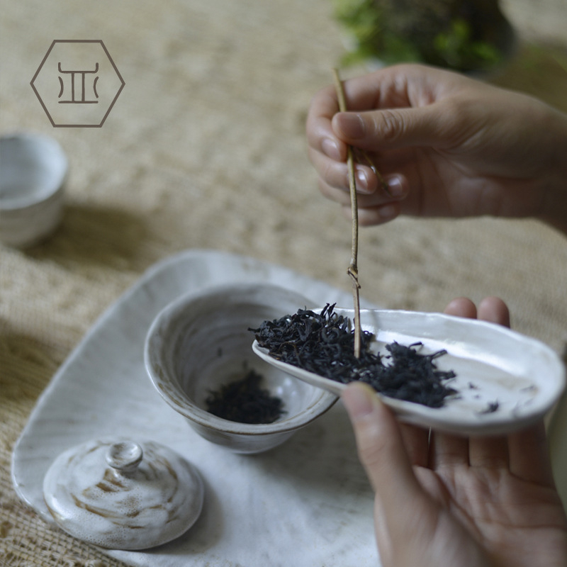 Set de ceai ceramic lucrat manual pentru ceremonia Gongfu, lingură de ceai ceramică, vas rustic în stil japonez cu imprimare lotus
