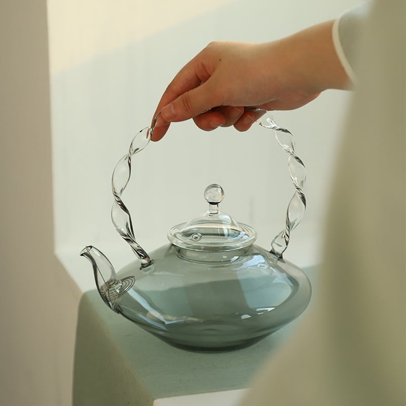 Ceainic din sticlă cu mâner de ridicare, stil ușor luxos, rezistent la căldură, pentru ceai cu flori și ceai negru – design Starry Sky