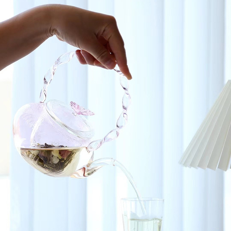 Ceainic din sticlă cu mâner de ridicare, stil ușor luxos, rezistent la căldură, pentru ceai cu flori și ceai negru – design Starry Sky