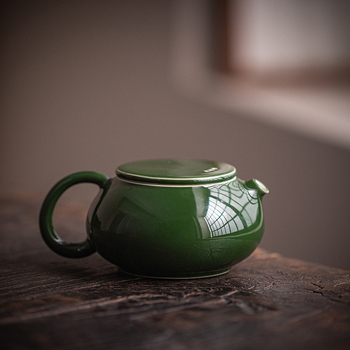 Ceainic ceramic Pu'er cu bilă filtrantă, verde smarald, stil retro, set pentru prepararea ceaiului acasă