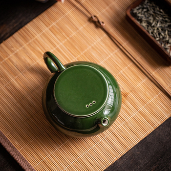 Ceainic ceramic Pu'er cu bilă filtrantă, verde smarald, stil retro, set pentru prepararea ceaiului acasă
