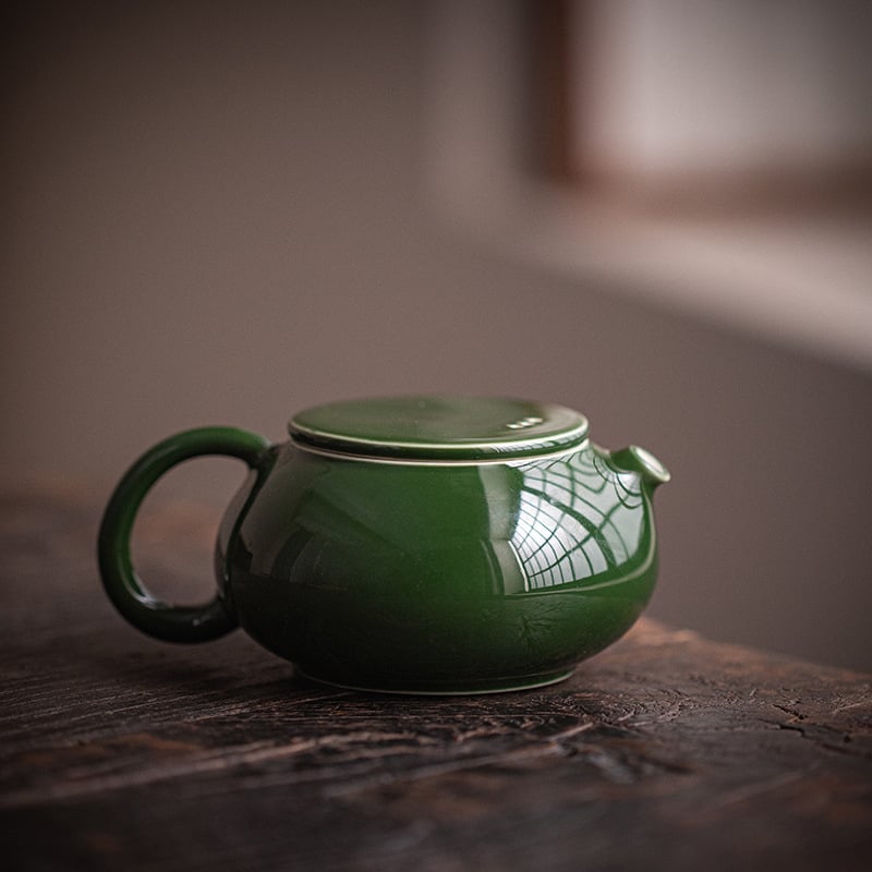 Ceainic ceramic Pu'er cu bilă filtrantă, verde smarald, stil retro, set pentru prepararea ceaiului acasă