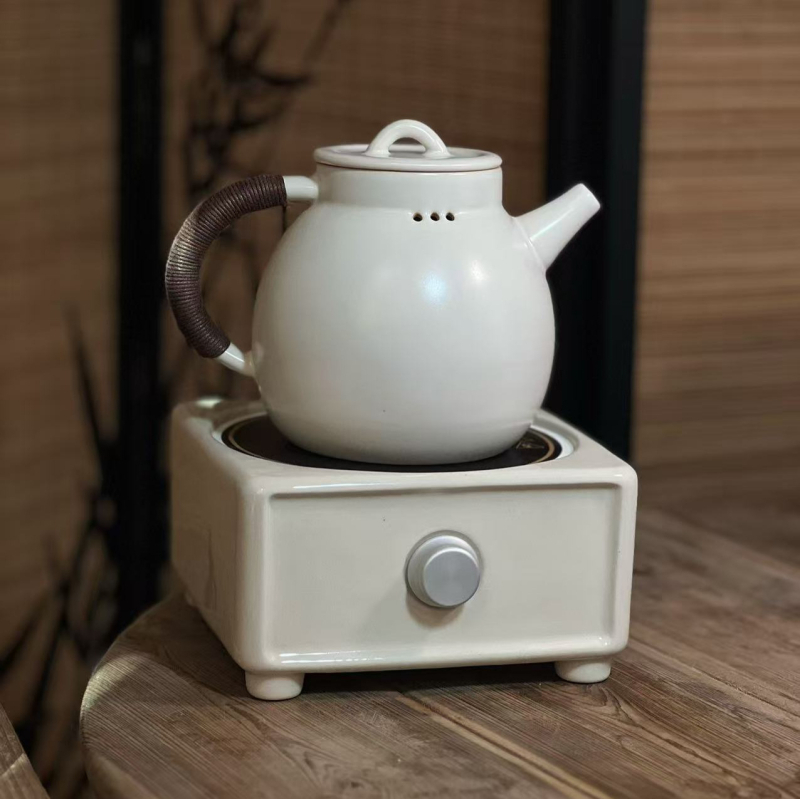 Set ceainic din ceramică albă cu mâner lateral, pentru prepararea ceaiului acasă, mare, rezistent la temperaturi înalte, pentru foc deschis