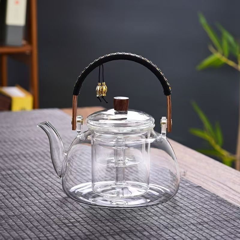 Ceainic din sticlă cu mâner în formă de semilună, sticlă borosilicată, pentru infuzarea ceaiului, set de cadou ceai