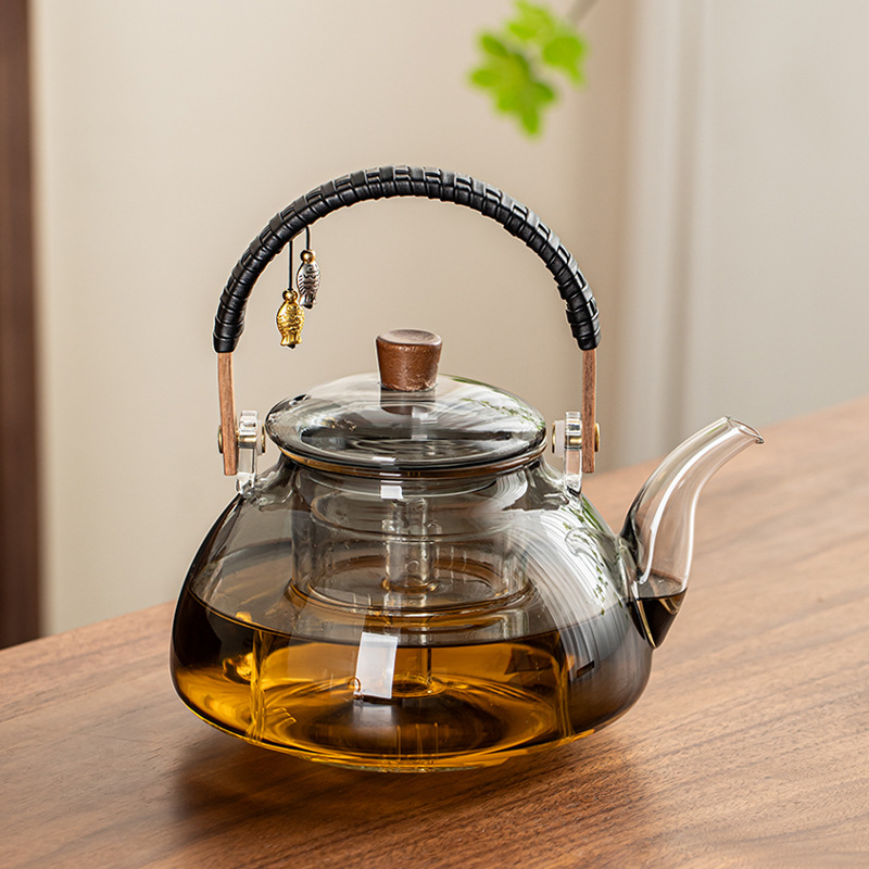 Ceainic din sticlă cu mâner în formă de semilună, sticlă borosilicată, pentru infuzarea ceaiului, set de cadou ceai