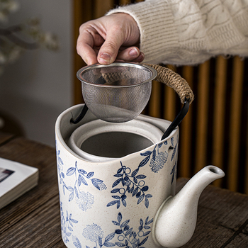 Ceainic japonez pictat manual, cu mâner de ridicare și ceașcă, set de ceai ceramic vintage cu filtru, capacitate mare pentru restaurante