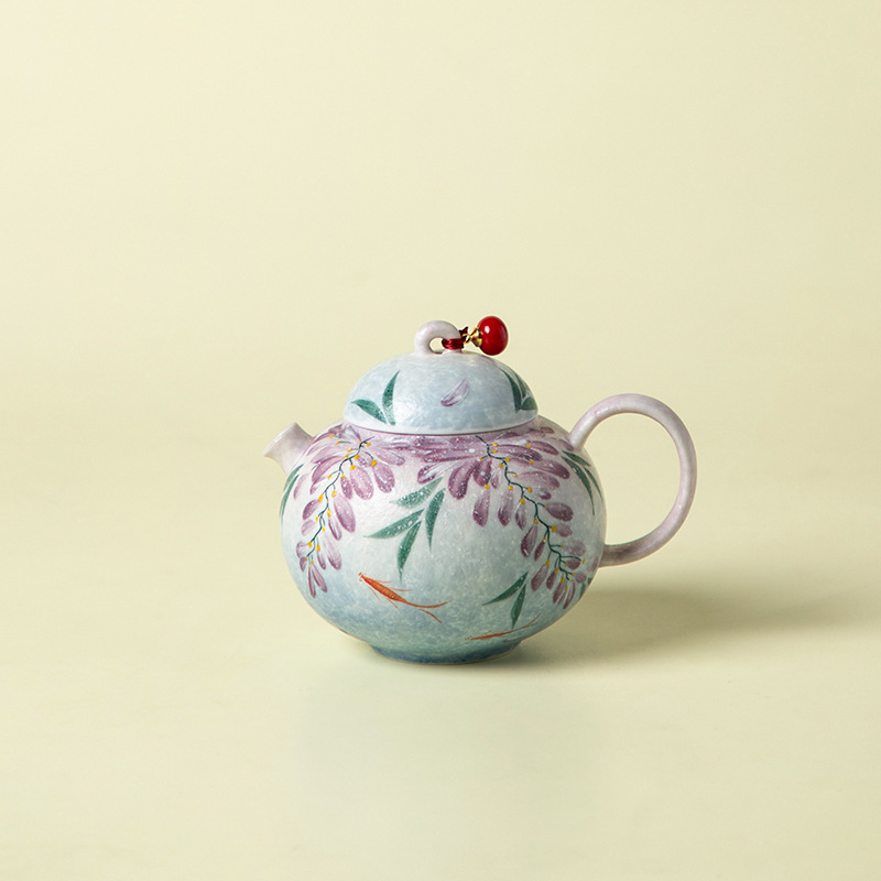 Ceainic ceramic în nuanțe albastru liliac cu cer înstelat, mâner rece la atingere, pentru uz casnic, set cadou cu un ceainic și două căni
