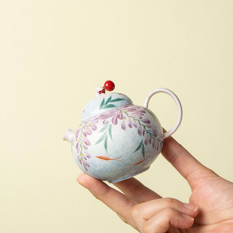 Ceainic ceramic în nuanțe albastru liliac cu cer înstelat, mâner rece la atingere, pentru uz casnic, set cadou cu un ceainic și două căni